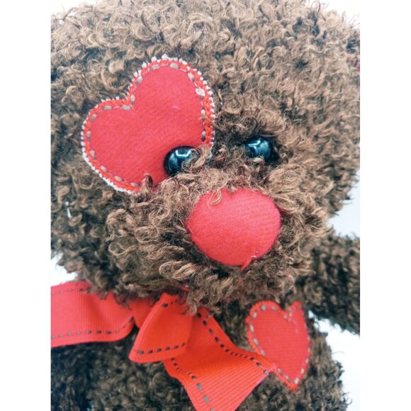 Bear Plush Dan Dee Teddy Dark Brown Red Heart Eye Paws 13 In Soft Stuffed Animal - Picture 4 of 14